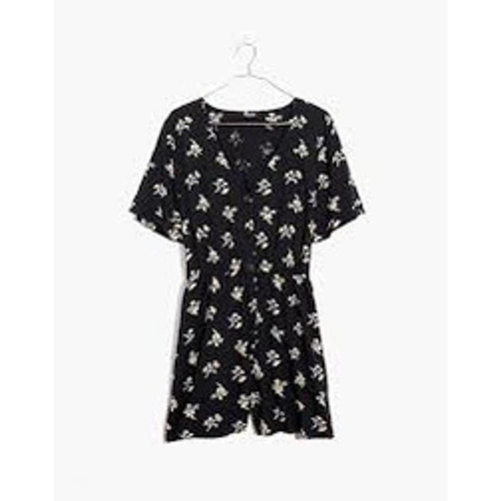Madewell Button-Front Day Romper in Daisies black floral style AO261 size XS